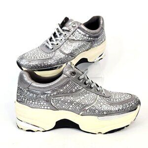 Carvella Lips Metallic Platform Silver Trainers Women's Size 9